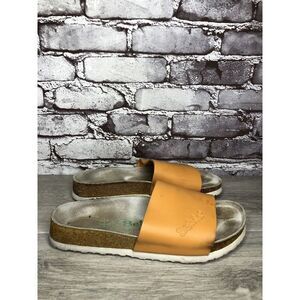 Betula Birkenstock Orange Leather Cork Strap Slide Sandals Women Sz 39EU/8.5M US